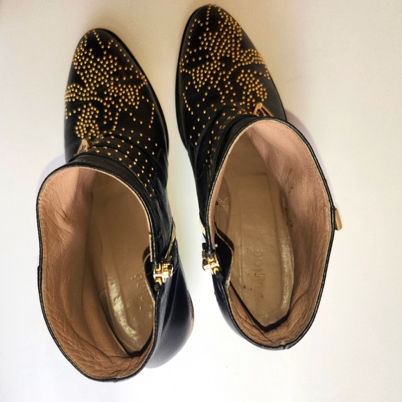 Chloé Women's Black Leather Susanna Pointed-Toe Studded Booties Boots Size 37 - Picture 9 of 16